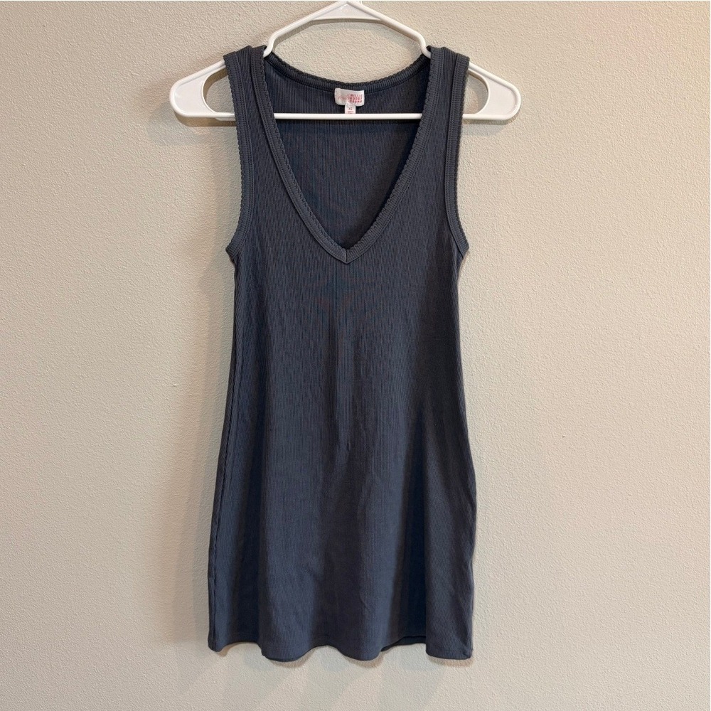 Mills by Millie Bobby Brown Ribbed V-Neck Tank Dress XS Blue Mini‎ Sleeveless